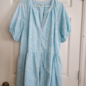 *SALE! 100% Cotton Eyelet Drop Waist Midi Robin's Egg Blue Gorgeous!